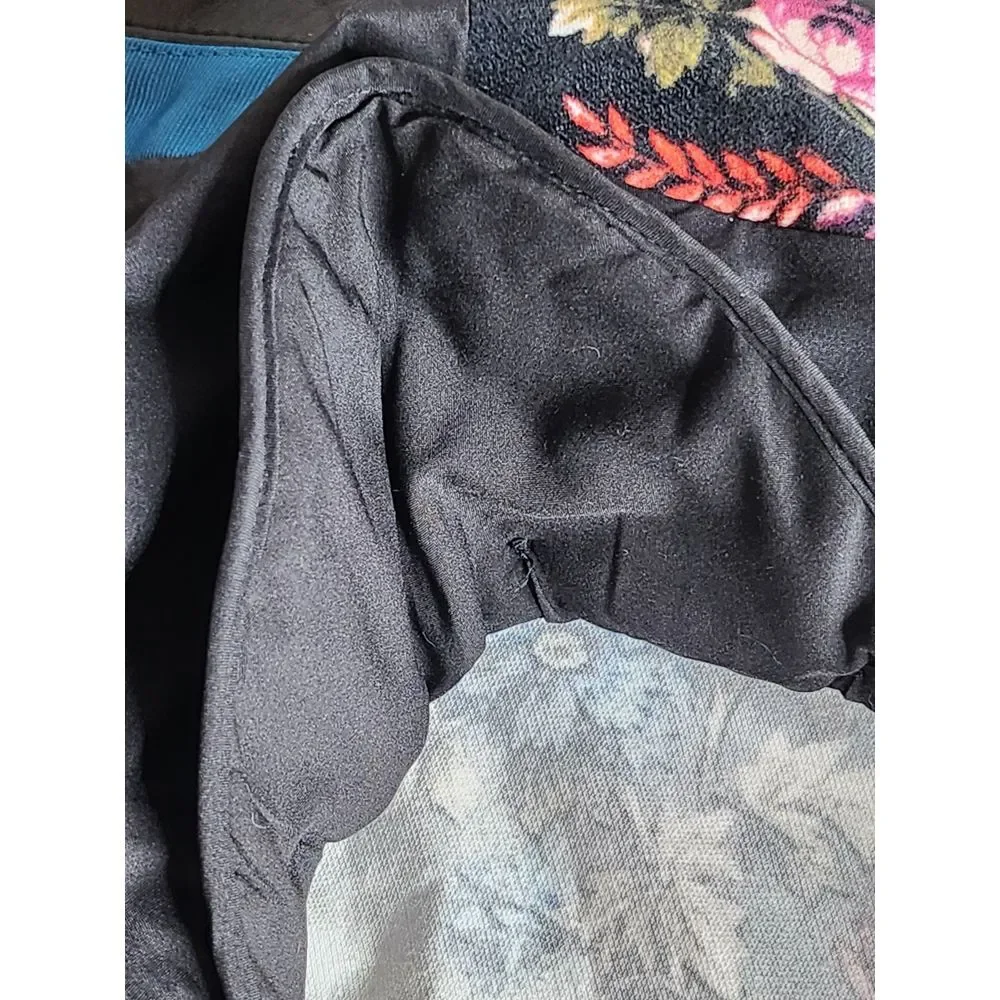 Lane Bryant the Bryant Blazer Size 14 Black Floral Velvet Faux‎ Leather Collar